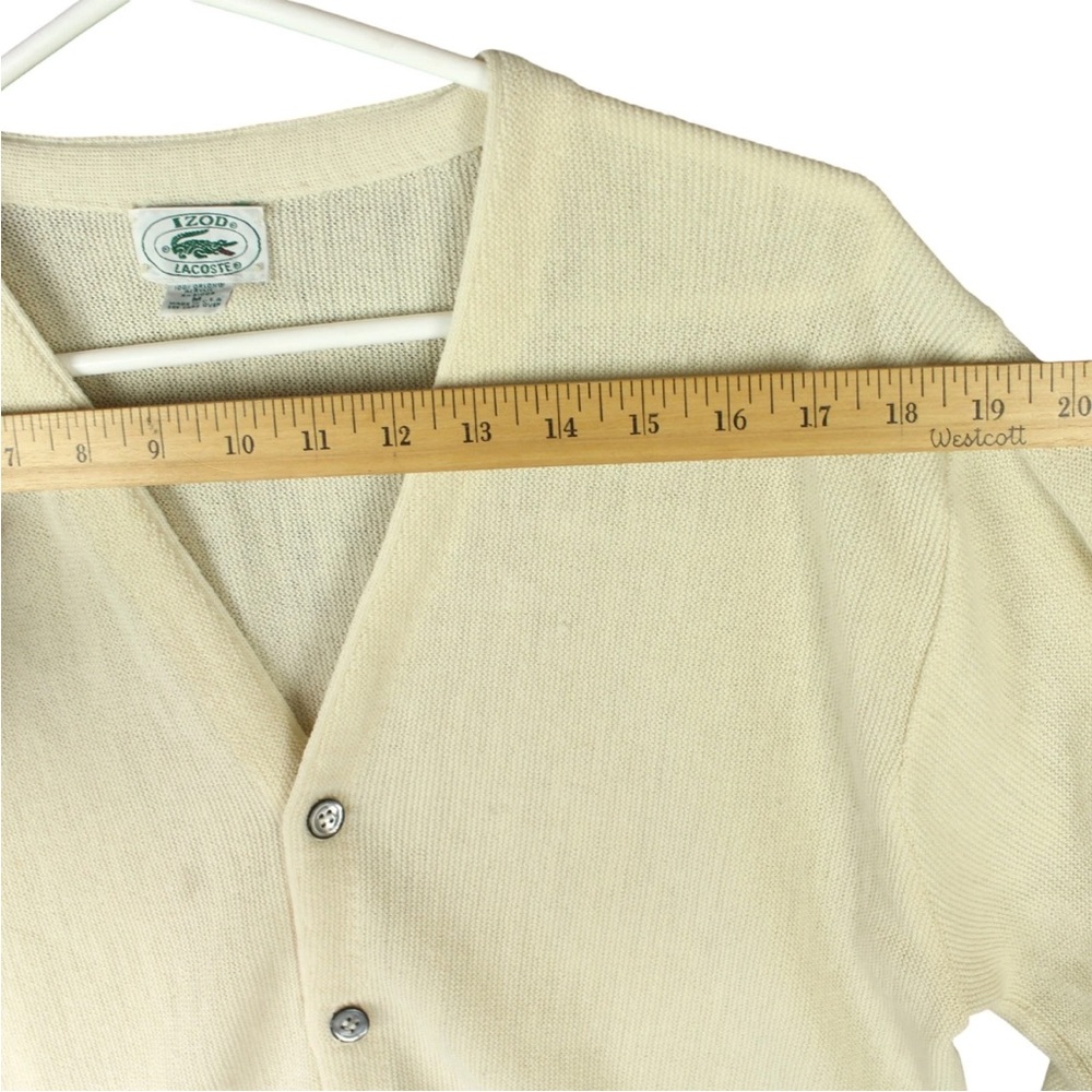 Vintage IZOD Lacoste USA Made Acrylic Sweater Cardigan Cream Knit Men Sz M - Picture 14 of 14
